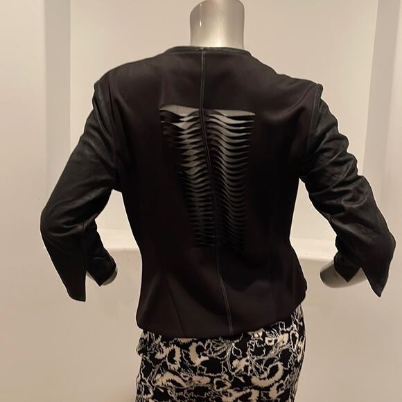 Lamarque Cindy Cropped Cut Out Leather Combo Jacket Black Size 8 BNWOT - Picture 11 of 14